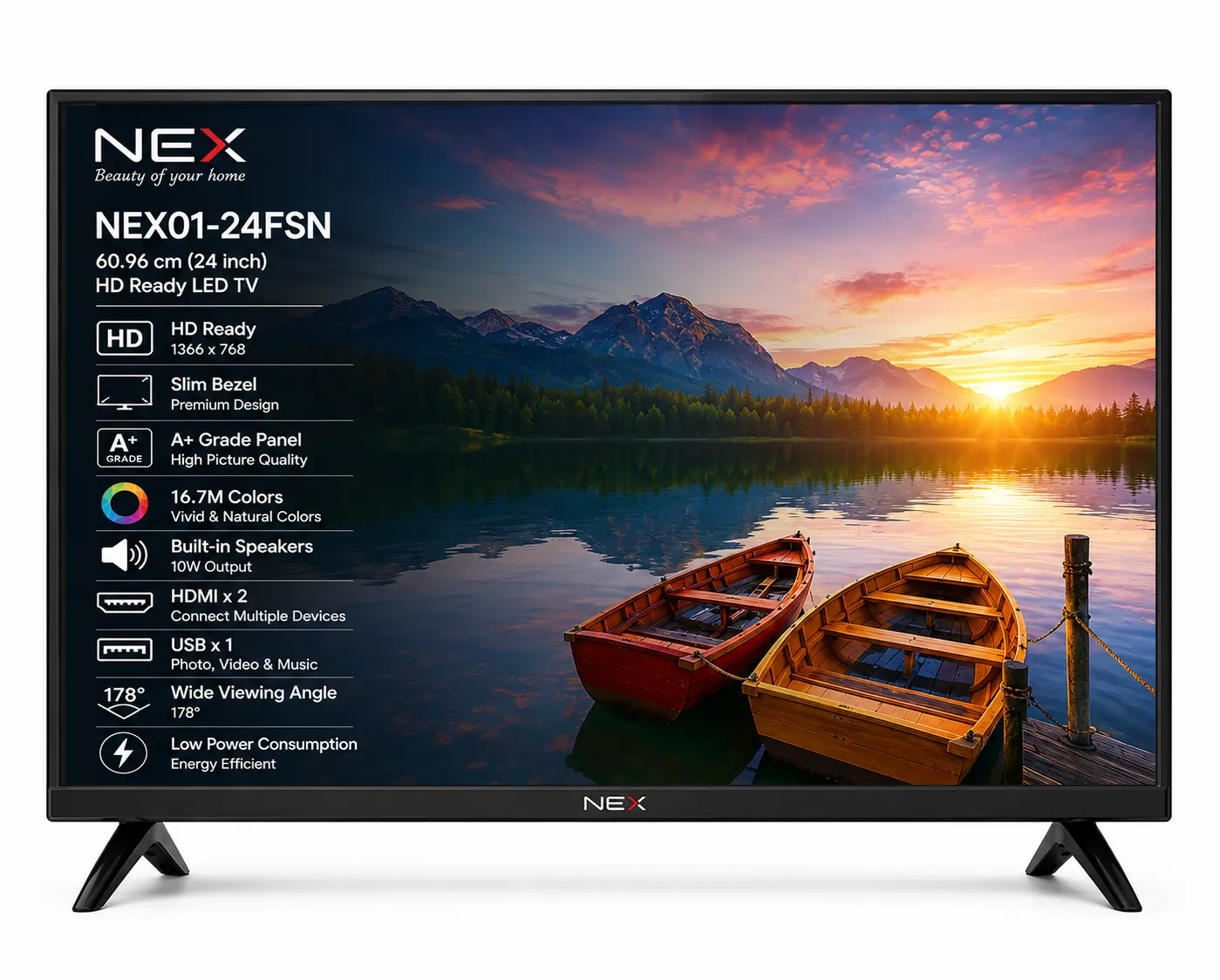 NEX01-60.96 cm (24 inch) HD Ready LED TV 24FSN With A+ Grade Panel (slim bezels)
